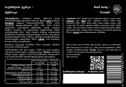 Beef Jerky – Teriyaki – back label